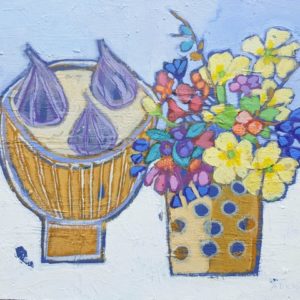Figs and spring flowers 26 x 20 cms