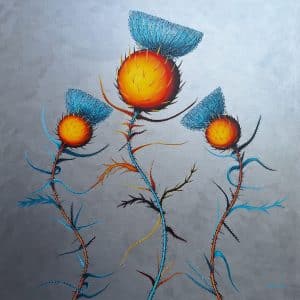 The Dance of the Thistles 100 x 100 x 3.5 cm Acrylic on Box Canvas Unframed £975 To Artist Louisa Corr